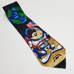 Tasmanian Devil Astronaut Multicolor  Men's Neck Tie Looney Tunes Mania 58x4"